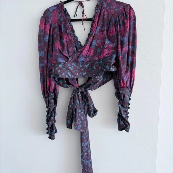 For Love & Lemons Purple Floral Tie-Front Blouse - Picture 2 of 2